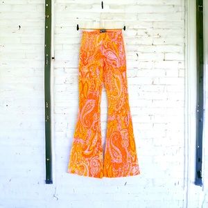Zara Orange Paisley Flare Pants